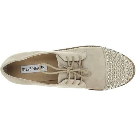 NEW Steve Madden Suede Oxford Flats Silver Studded Toes Sz 8 - Picture 3 of 4